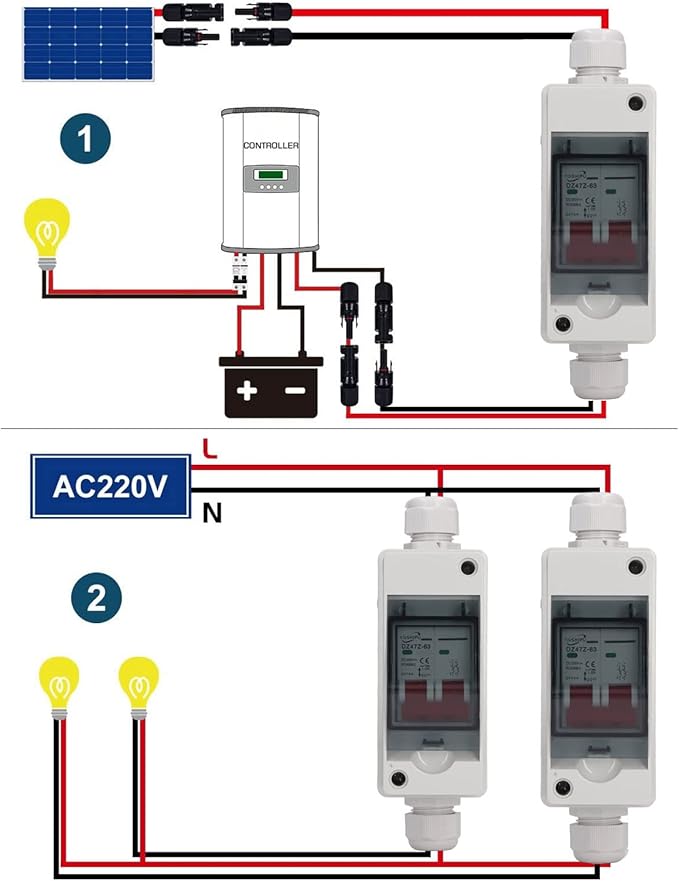 Miniature Circuit Breaker 32A for Solar Panels Outdoor DC500V Disconnect Switch with IP65 Rated DIN Rail Enclosure and RV Breaker Box