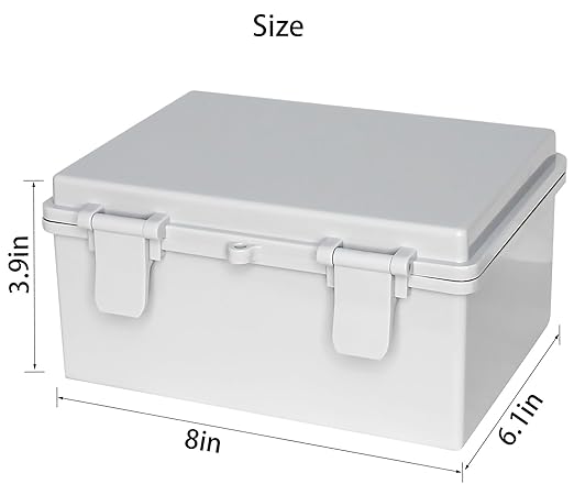 Junction Box Waterproof Electrical Box ABS Plastic Dustproof Waterproof Outdoor Universal Project Enclosure Gray Cover 8"x6.1"x3.9"