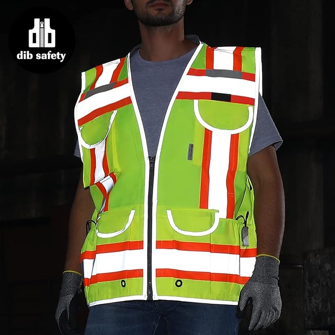 Dib Safety Reflective Vest Heavy Duty, High Visibility Two Tone Engineer Vest, Padded Collar, Retractable ID Pocket, Made with 3M Reflective Tape, Yellow XL