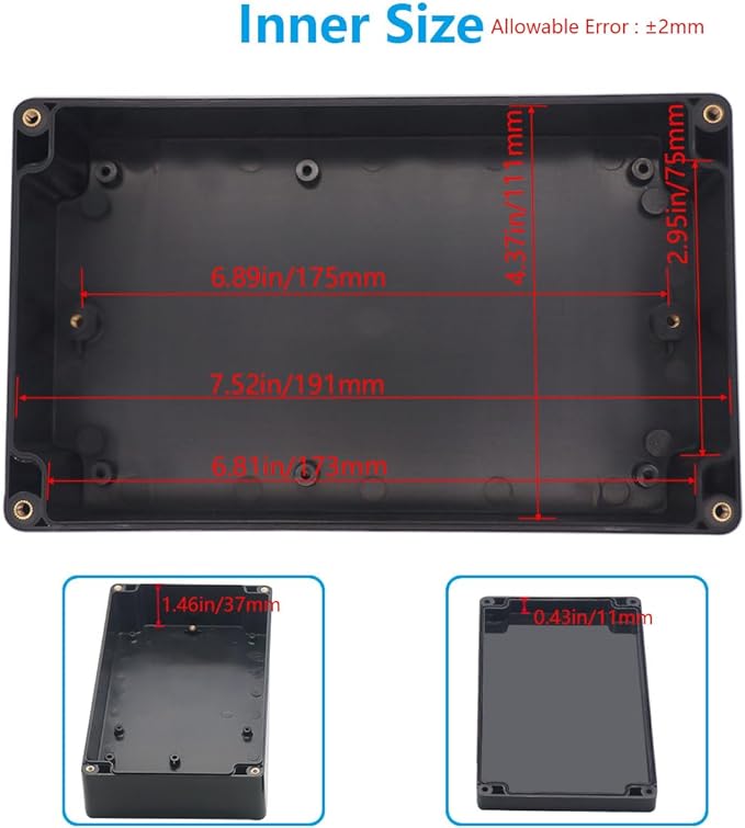 Project Box ABS Black Electrical Boxes IP67 Outdoor Waterproof box Electronic Junction Box Power Enclosure with Cable Glands for DIY Project 7.9 x 4.7 x 2.2 inch (200x120x56mm)