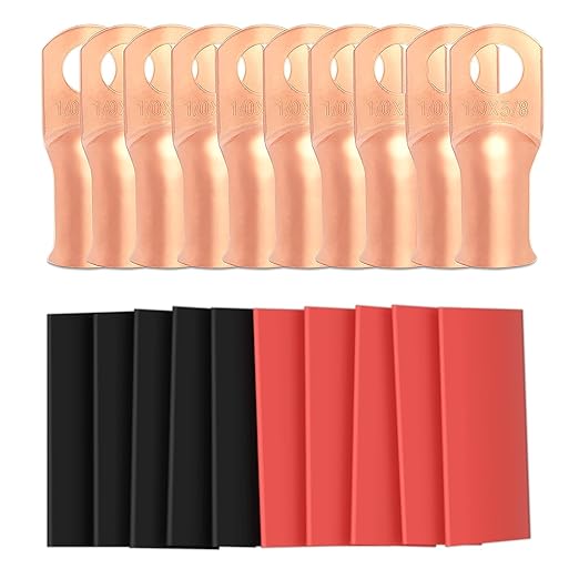 Sanuke 1/0 Gauge -3/8(M10) Battery Cable Lugs, 0 Gauge Heavy Duty Copper Ring Terminals 10 Pack, Wire Lugs with 3:1 Heat Shrink Tubing(UL Listed), Battery Cable Ends for Marine, Solar, Automotive, RV