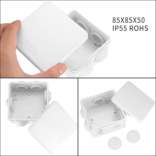 4 Pcs Junction Boxes IP65/IP55 Waterproof, White ABS Plastic Dustproof Electrical Project Enclosure Boxes, Universal Outdoor Electrical Boxes Cable Connectors for Electronics Cables, 2 Sizes