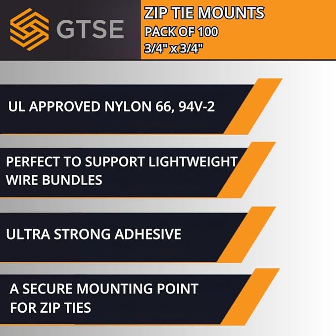 GTSE 100 Pack White Zip Tie Mounts, 3/4" Adhesive Mounting Squares, Cable Tie Mount, Cable Clips Organizer Holders, Zip Tie Anchor for Wire Bundles, UV Resistant Tie Wrap Bases