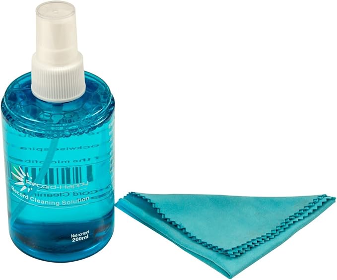 Record Cleaning Solution with Anti-static Vinyl Cloth - Premium LP Cleaner Fluid 6.7oz by Record Happy. Essential 200ml Spray Bottle to keep your Prized Album Collection like New!