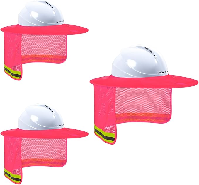 Hard Hat Sun Shade, High Visibility Sun Visor Neck Shade with Reflective Strip, Hard Hat Accessories, Full Brim, 3 Pack Pink