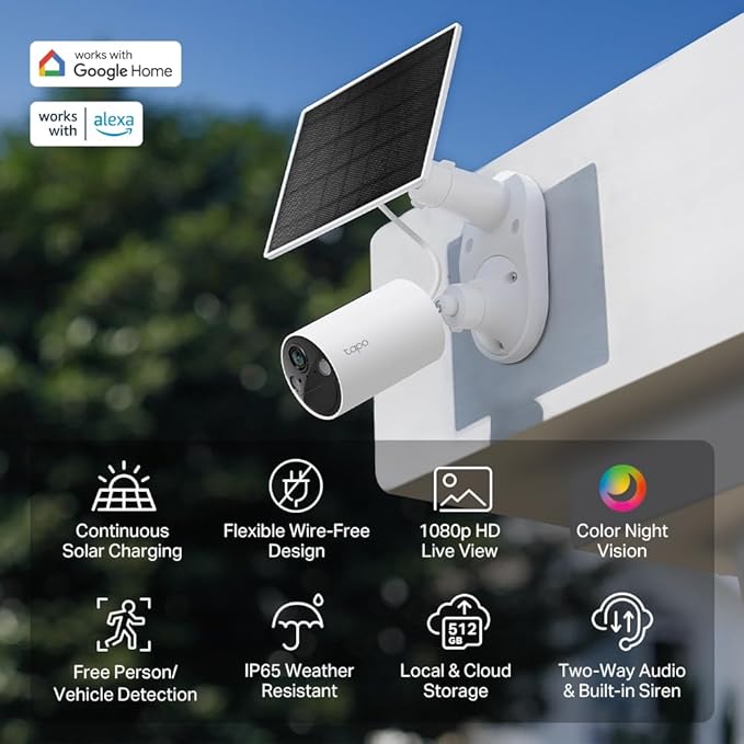 Tapo SolarCam 1080p Outdoor Wireless Security Camera - Battery Power with Solar, Person Detection, Subscription-Free Local Storage or Optional Cloud, Works with Alexa & Google Assistant, C402 KIT