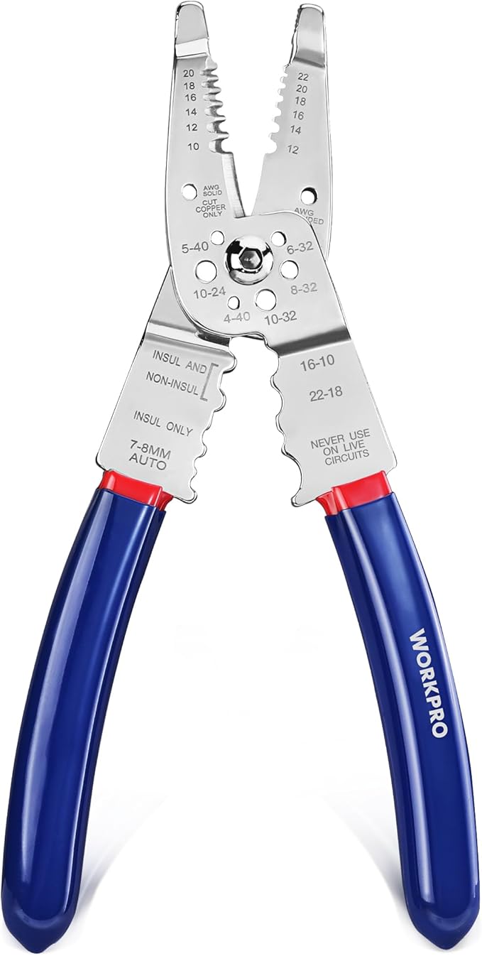 WORKPRO Wire Strippers Cutter, 8-inch Long Nose Wire Stripping Tool, Stainless Steel Wire Crimping Tools & Pliers, Multi-Function Hand Tool, Cuts 10-22 AWG