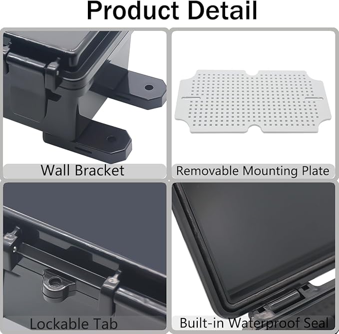 Junction Box, Hinged Black Clear Cover IP67 Waterproof ABS Project Box with Mounting Plate Electrical Box Enclosure with Wall Bracket 10.2 x 6.3 x 4.3inch(260x160x110mm)