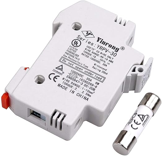 ZOOKOTO 2 PCS Solar Fuse Holder 10A 1000V DIN Rail Mount Fuse Holder 1 Pole White Plastic Housing with 10x38mm 2 Fuses 10A