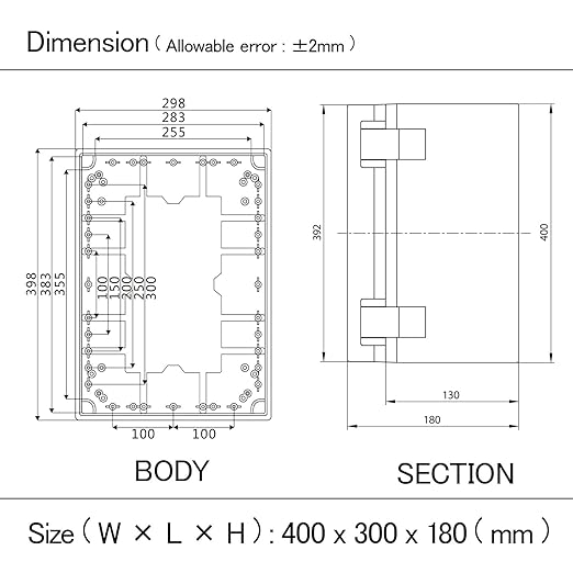 Junction Box IP65 Waterproof Electrical Box Outdoor ABS Plastic Project Box Hinged Shell Universal Enclosure Box with Mounting Plate, Wall Brackets, Cable Glands 15.7" x 11.8" x 7.1"