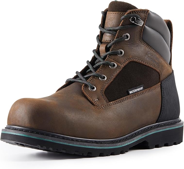 Golden Retriever Work Boots for Men Heavy Duty Composite Toe 6"/8" Durable Crazy Horse Leather Waterproof Slip-Resistant Construction Industry Boots GJ3155-GJ3255