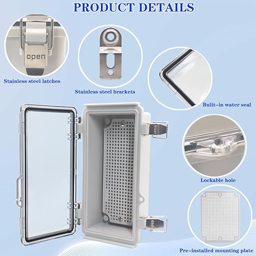 Outdoor Waterproof Electrical Box Junction Box Weatherproof IP67 ABS Plastic Enclosure Switch Router Project Box Electronics Enclosure with Mounting Plate Wall Bracket Clear 7.9"x3.9"x2.8"