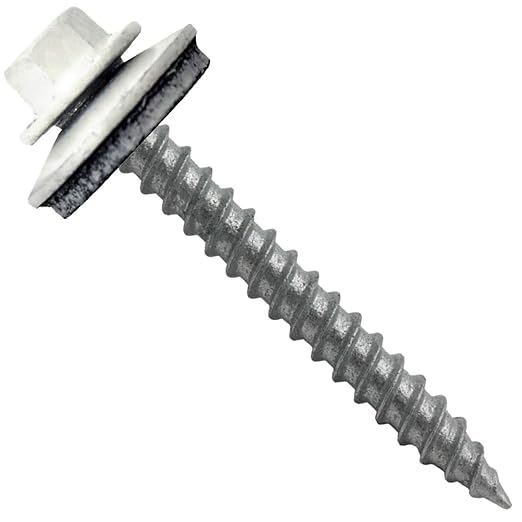 Metal Roofing Screws: (250) 12 x 2 Bone White Hex Sheet Metal Roof Screw. Sharp Point Metal to Wood siding Screws. 5/8" EPDM Washer