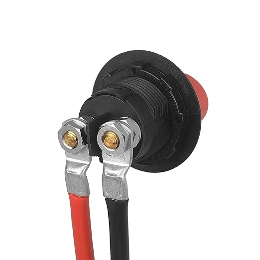 Jtron 20 inch Cable 6 AWG (25-8) Specification red + Black Pure Copper Battery Inverter Cable Solar, Marine lugs can be Used for Battery Switch(Available Current 200A)