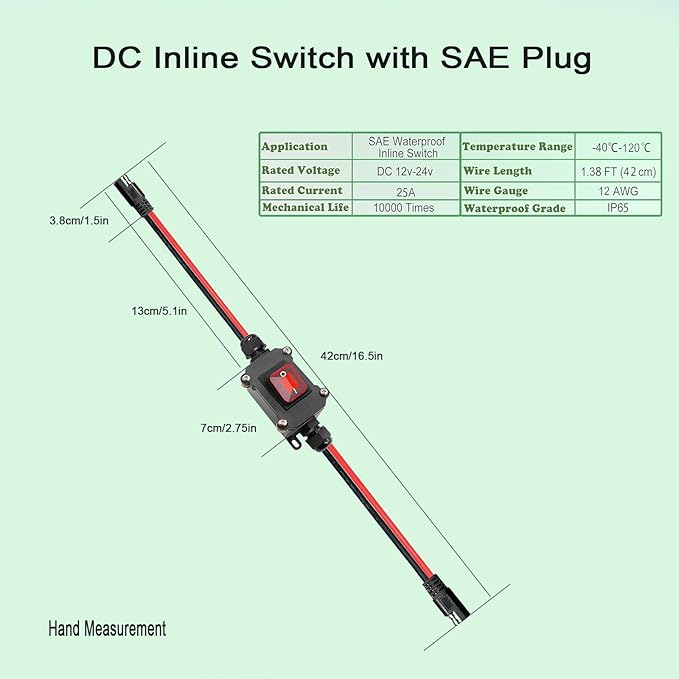 DC 12V Inline Power Switch On/Off Toggle Switch Quick Connect/Disconnect Switchs, Power Header Switches with SAE On/Off Inline Switches for Motorcycle,Boat,Auto, Truck, RV. (SAE HS)