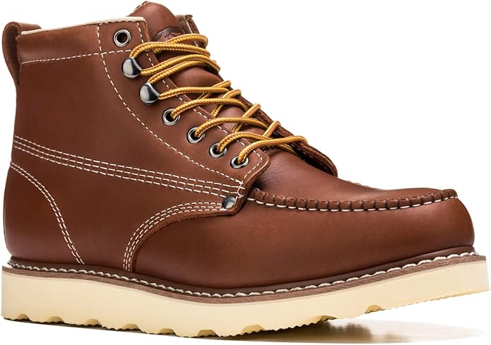 Golden Fox Work Boots 6" Men's Moc Toe Wedge Comfortable Boot for Construction
