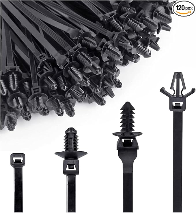 120PCS Car Push Mount Cable Zip Tie, Heavy Duty Fastener Cable Clip Self Locking Cable Strap Compatible with Boat Trailer, Nylon Engine Bay Wire Harness Restraint Tie Wrap for Indoor Outdoor