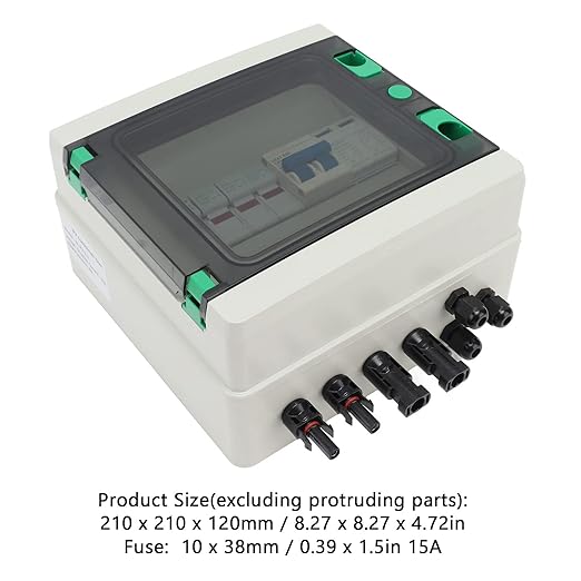 Plastic Solar PV Combiner Box - 2-String 15A Rated Arrester 2-In-1-Out DC 1000V with IP67 Water Resistance, Polycarbonate and ABS Material, Transparent Cover