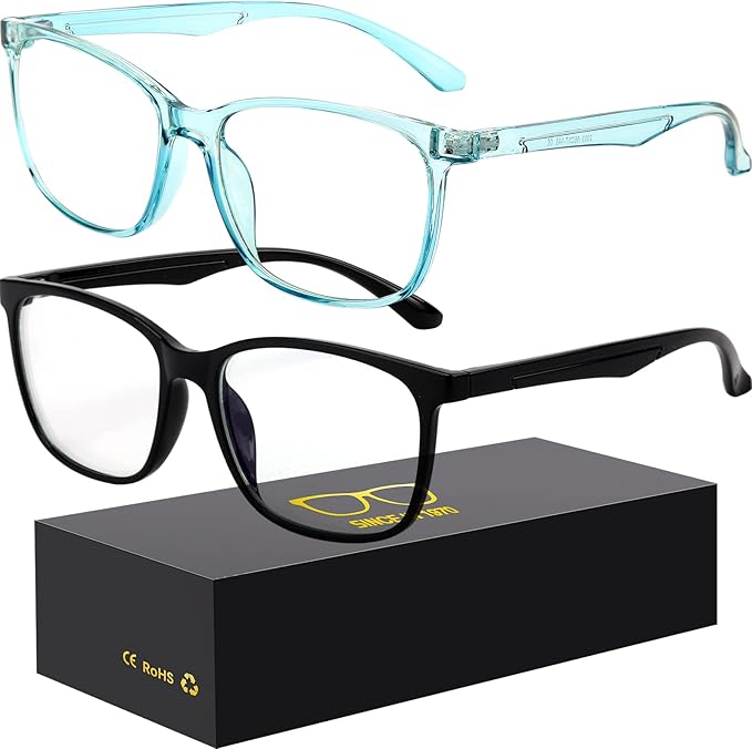 Blue-Light Blocking Glasses Computer Reading/Gaming/TV/Phones Glasses Fashion Anti Eyestrain Glasses for Women Men（A6 Black + Blue）