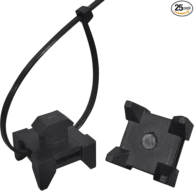 25 Pieces Plastic Cable Zip Tie Mounting Block, Cables Base Fixture, Wire Clips, Management Fastener for 40 Series Aluminum T-Slot Extruded Profiles