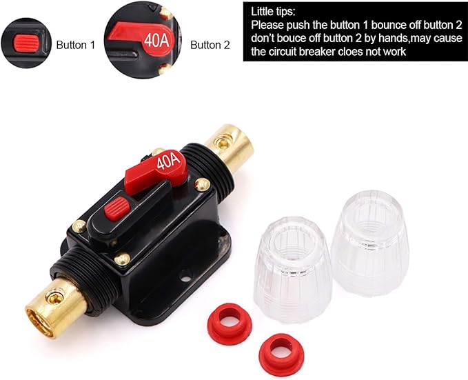 2 Piece 40A 40 Amp Circuit Breaker with Manual Reset Fuse Holder for Car Audio Marine Boat Stereo Switch Inverter Replace Fuses