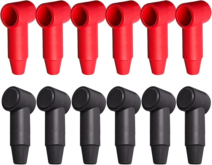 Ampper 12 Pcs Long Silicone 1/4", 5/16" Stud Terminal Covers, Flexible Post Terminal Cover Protector Boot for Battery Power Junction Block Post, Fits 6-1 Gauge Wire (Red & Black)
