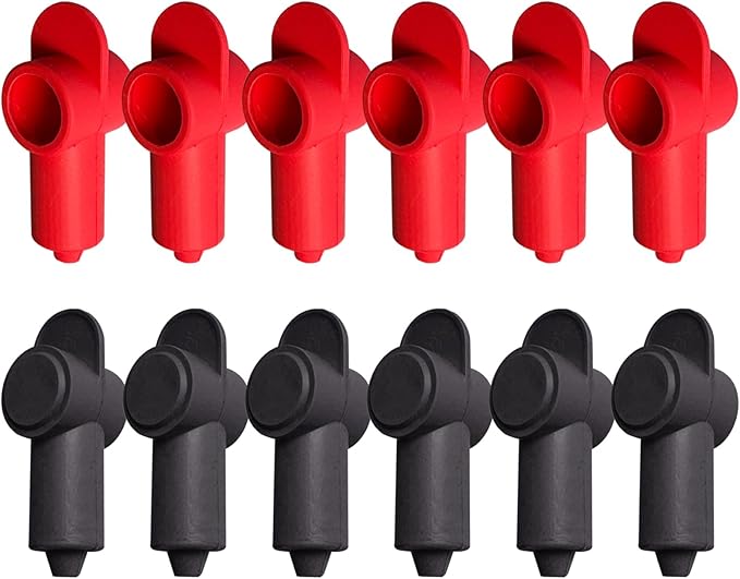 Ampper 12 Pcs Silicone 1/4", 5/16" Stud Terminal Covers, Flexible Post Terminal Cover Protector Boot for Battery Power & Ground Junction Block Post, Fits 16-6 Gauge Wire (Red & Black)