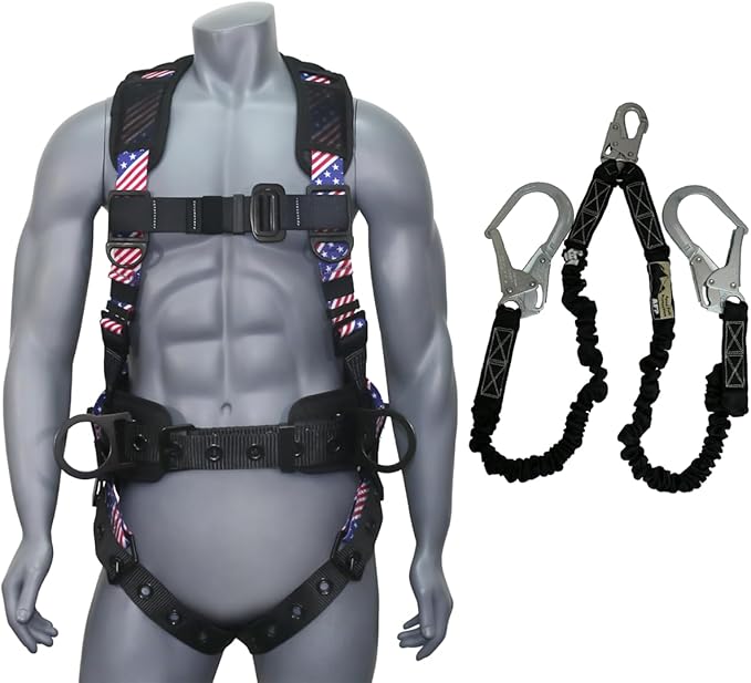 AFP Demon Comfortable Fall Protection Harness Kit – OSHA/ANSI PPE Full Body Safety Harness for Construction Work