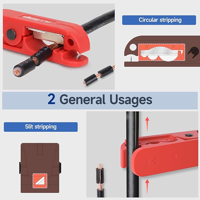 iCrimp Round Cable Stripper for AWG 12 to 4/0, Adjustable Cable Jacket Stripper,Wire Stripping Tool with 2 Spare Blade