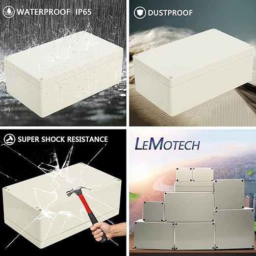 LeMotech Waterproof Dustproof IP65 ABS Plastic Junction Box Universal Electric Project Enclosure Pale Gray 7.9 x 4.7 x 2.95 inch (200 x 120 x 75 mm)