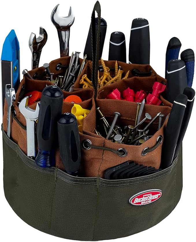 BucketBoss 25001 Canvas Organizer Parachute Bag with 19 Pockets for Nails,Screws, and Bolts in Brown