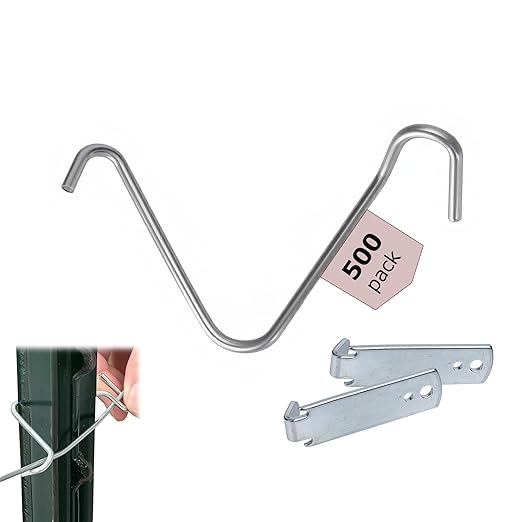 T-Post Clips 500Pcs T-Post with 2 Pack Fence Wire Twister, Wire Clips for Barbed Wire Securing Wire Park Fence Galvanized Steel Fence Clips Convenient Pre-Cut Wire Ties