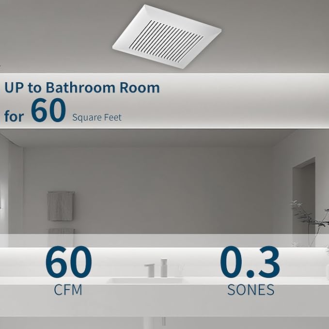 Tech Drive Bathroom Exhaust Fan 60 CFM, 0.3 Sone, 4-Inch Duct,No Attic Access Needed,Super Quiet Ventilation Fan, Easy to Install Ceiling Mounted, White, ETL Certified