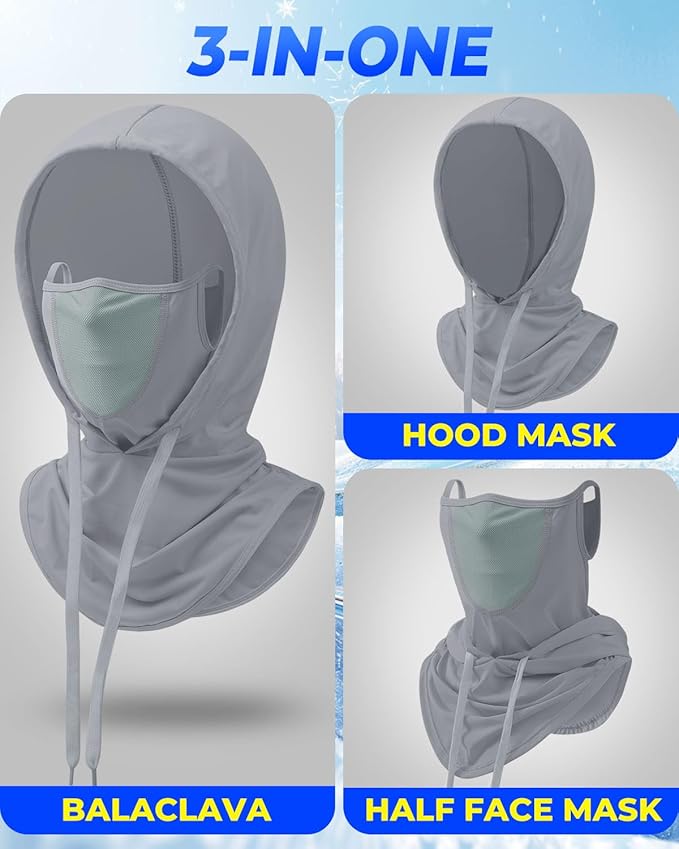 3 in 1 Summer Cooling Balaclava Hood Face Mask with Ear Loops Men Women Sun UV Protection Breathable Full Head Cover