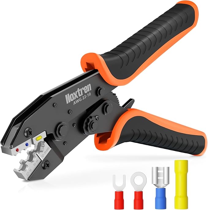 Crimping Tool for Insulated Electrical Wire Connectors - AWG 22-10 Ratcheting Wire Crimper Tool - Ratchet Wire Terminal Crimping Pliers - Wire Crimping Tool for Insulated Connectors