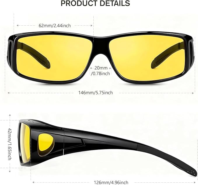 Bio-th Night Driving Glasses Anti Glare, Polarized Night Vision Glasses for Driving, HD Yellow Tint Lens for Rain, Fog & Dark
