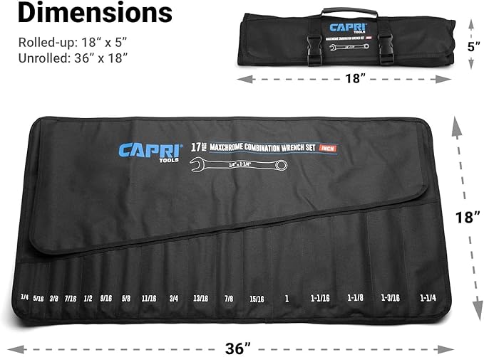Capri Tools Wrench Roll Up Pouch Standard Pockets