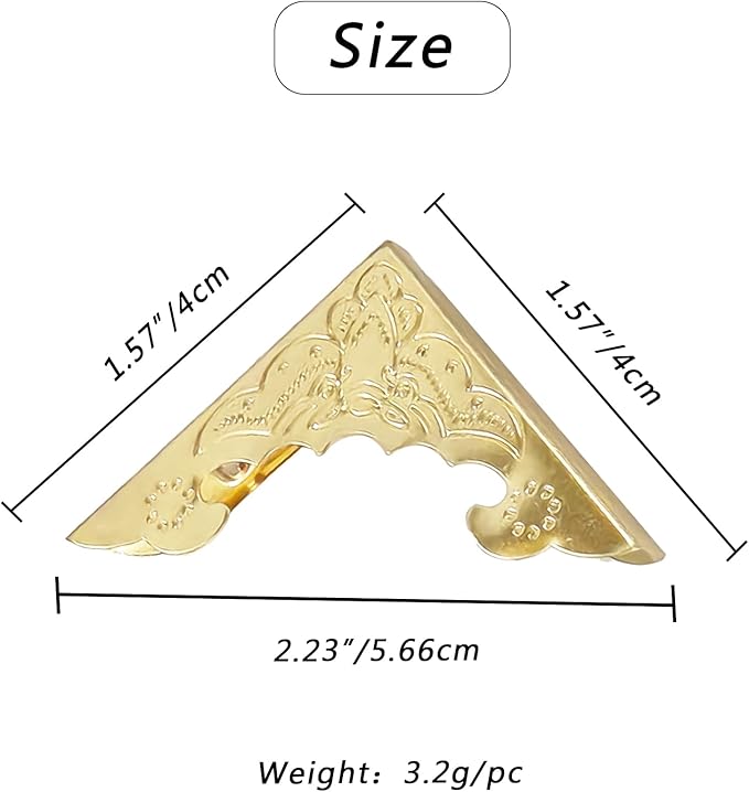 30Pcs Metal Corner Protector, 40mm Corner Protectors, Cabinet Corner Protectors, Decorative Vintage Album Corner Protector, Corner Edge Cover for Book Menu Furniture Table Edge (Gold)