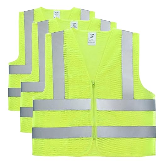NEIKO 53958A High-Visibility Safety Vest with Reflective Strips for Emergency, Construction, and Safety Use, Neon Yellow, X-Large (Pack of 3)
