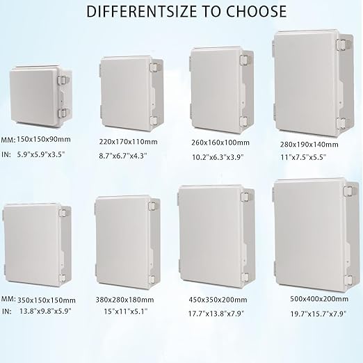 Zulkit Junction Box,IP67 Waterproof Electrical Box Hinged Cover Stainless Steel Buckle Plastic Enclosure for Project w Mounting Plate Wall Bracket and 2 Cable Gland Grey 15"x11"x5.1"/380x280x130mm
