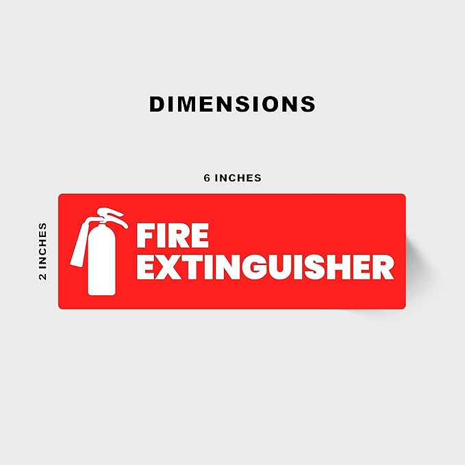 Fire Extinguisher Sticker for Business - Office, Commercial, Landlord (Short Term Rental) - High Visibility Fire Extinguisher Sign for Safety and Compliance. Size 6" x 2", 4 Labels