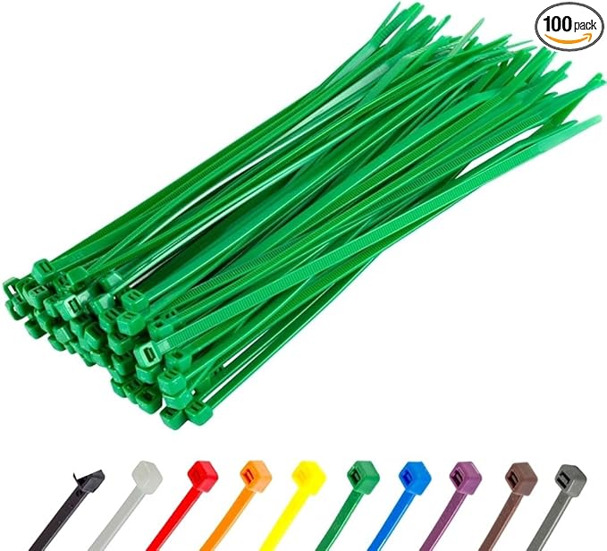 GTSE 8 Inch Green Zip Ties, 100 Pack, 18lb Strength, UV Resistant Strong Nylon Cable Ties, Self-Locking 8" Tie Wraps