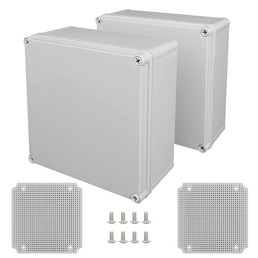 Junction Box, 7.9"x 7.9"x 3.7"(2 Pack) Outdoor Electrical Box with Mounting Plate, IP67 Dustproof Waterproof ABS Plastic Project Box, DIY Electrical Enclosure Gray (200x 200x 95 mm)