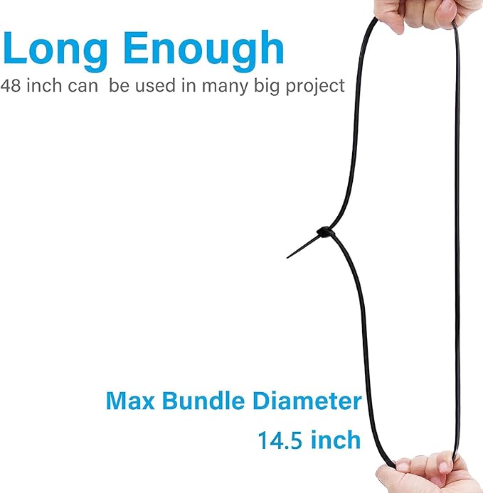 48 Inch Extra Long Heavy Duty Cable Ties, 12-Piece UV Resistant Black Nylon Zip Ties, 200 LB Tensile Strength