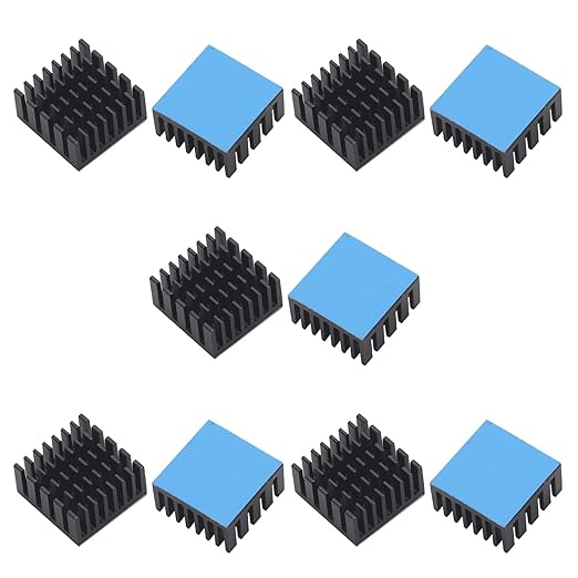 10PCS Black Aluminum Heat Sink with Thermal Conductive Adhesive Tape, 20×20×10mm Heatsink Cooler for Cooling VRM GPU Stepper Driver 3D Printer Stepper Motor Raspberry Pi