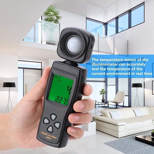 Digital Lux Meter, Illuminometer, Photometer, 0～200,000 Lux Measure Range, Lux/FC Unit Selection for Homes, Agriculture, Warehouses, Farms, Stage, Stadiums