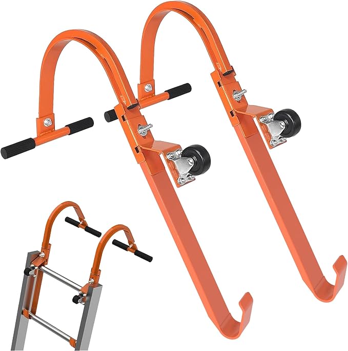 2 Pack Ladder Roof Hook with Wheel Heavy Duty Steel Ladder Stabilizer, Roof Ridge Extension, Rubber Grip T-Bar for Damage Prevention, 500 lbs Weight Ratin, Fast & Easy to Access Steep Roofs(Patent)
