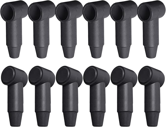 Ampper 12 Pcs Long Silicone 1/4", 5/16" Stud Terminal Covers, Flexible Post Terminal Cover Protector Boot for Battery Power Junction Block Post, Fits 6-1 Gauge Wire (Black)