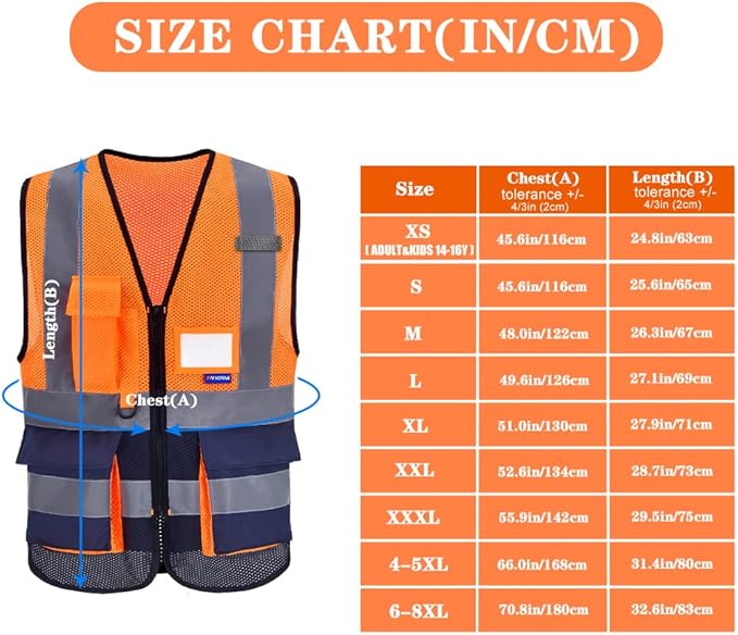 A-SAFETY High Visibility Mesh Safety Reflective Vest with Pockets and Zipper,Hi Vis Viz Reflective Safety Vest(Orange&Navy Mesh L)
