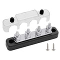 4 x #10 (M5) Studs Bus Bar, Ampper 4.2" Ground Distribution Block Brass Battery BusBar Junction with Cover for Auto Boat Amplifier and More (Black)